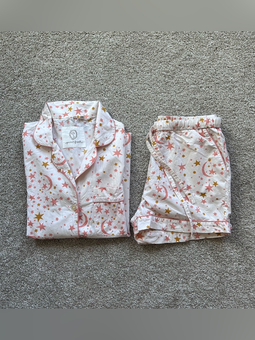 Printfresh Celestial Stars Moon Pajama Set XS Pink Gold Cotton Short Sleeve - Picture 12 of 12